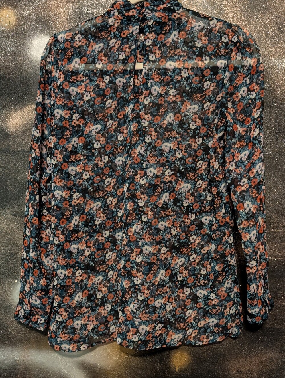 Zara Black Floral Button-Down Shirt with Blue & Brown Flowers